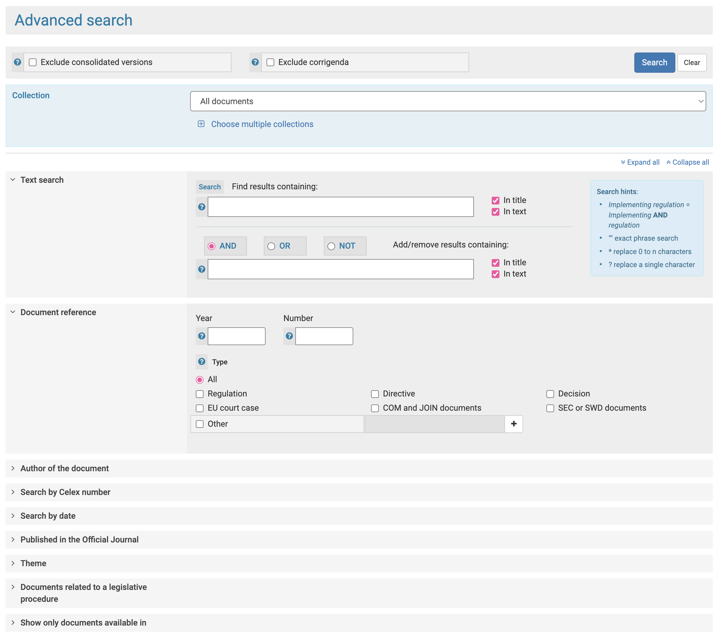 Current advanced search